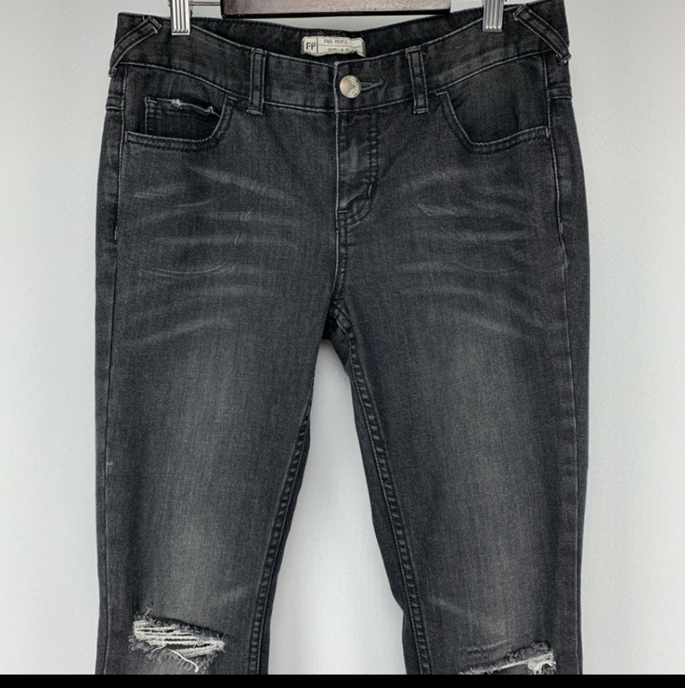 FREE PEOPLE Distressed Split Hem Black Denim Jeans